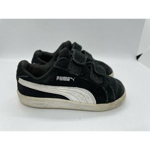 Puma Suede 2 Straps Toddler Shoes Baby Childrens Sz 6C Black-White
